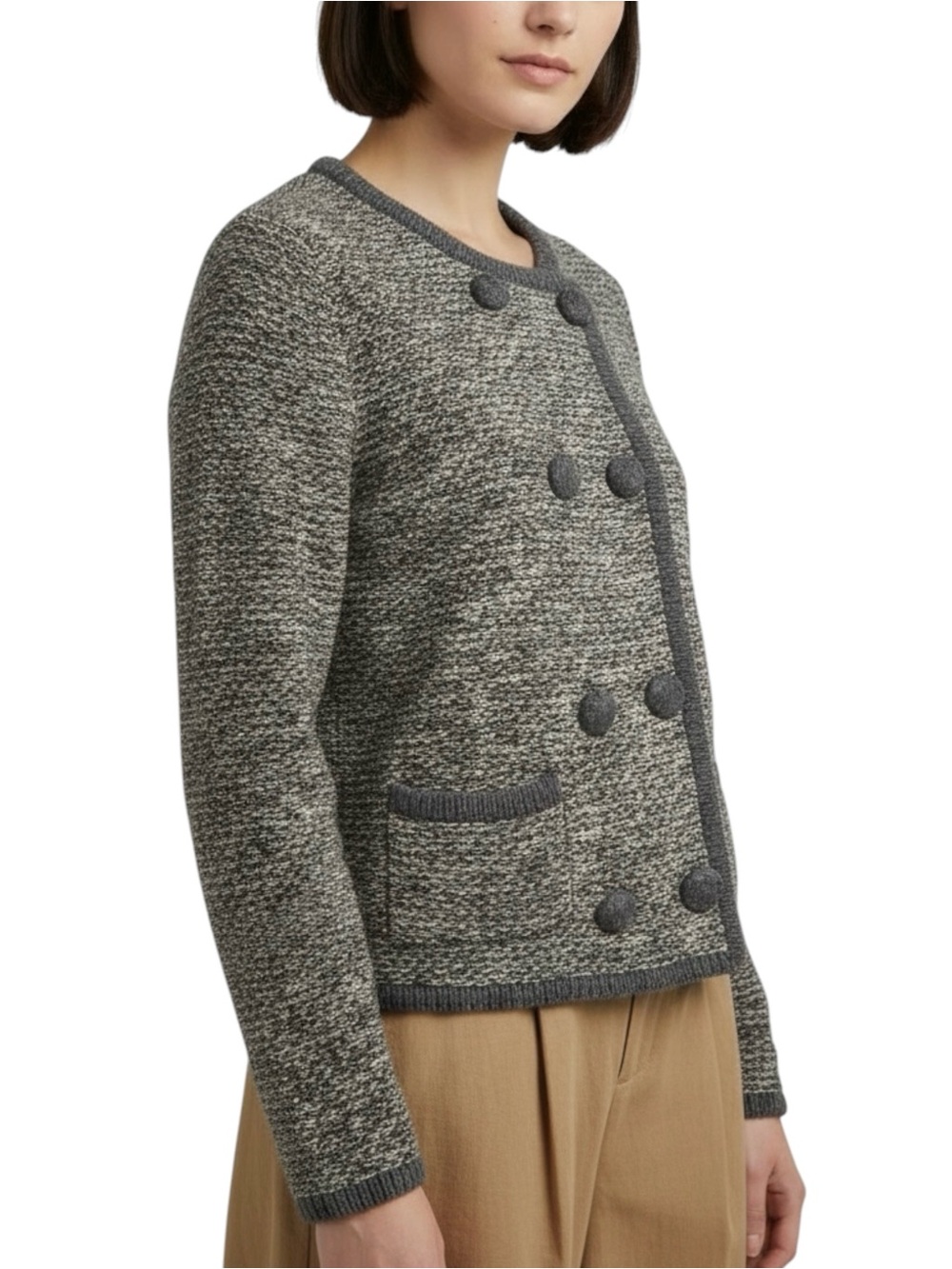 Cabi Multicolored Chunky Tweed Double Breasted Chic Sweater Jacket - Large
